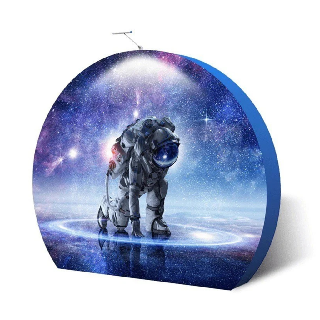 3D Moon Shape Tension Fabric Display | Circular Media Wall