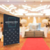 Angled Portable Vertical Fabric Display Wall | Slanted Top Tension Fabric Banner