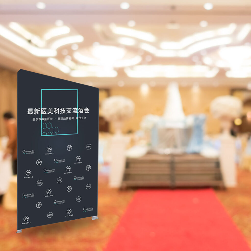 Angled Portable Vertical Fabric Display Wall | Slanted Top Tension Fabric Banner