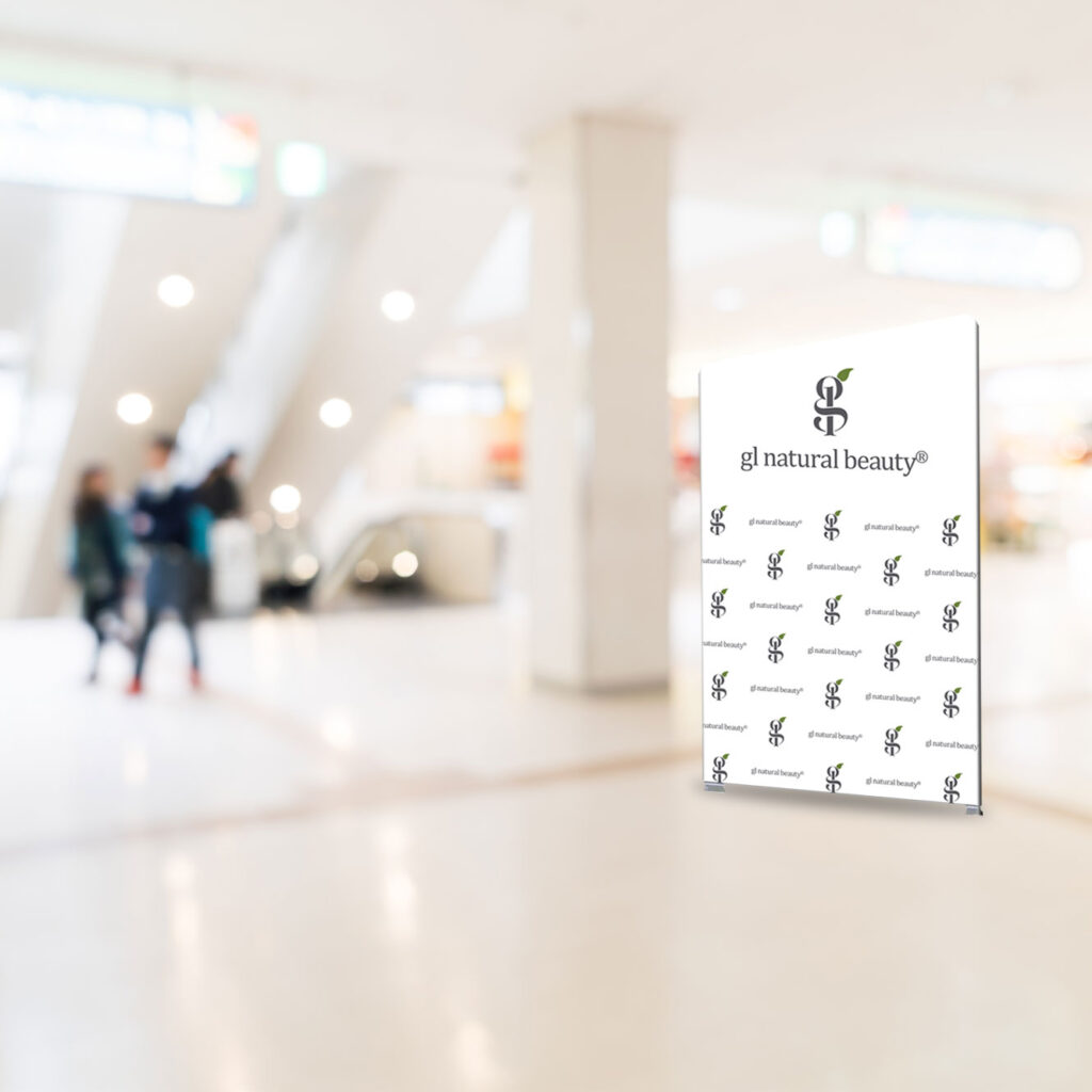 Angled Portable Vertical Fabric Display Wall | Slanted Top Tension Fabric Banner