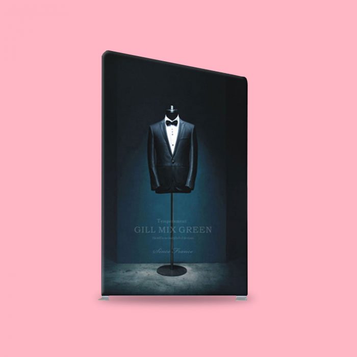 Angled Portable Vertical Fabric Display Wall | Slanted Top Tension Fabric Banner