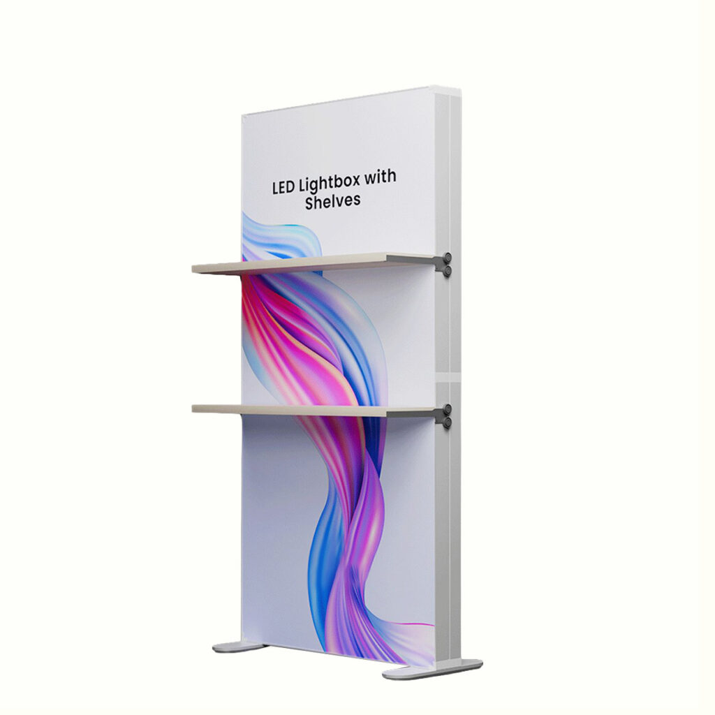 Freestanding SEG Lightbox with Shelves