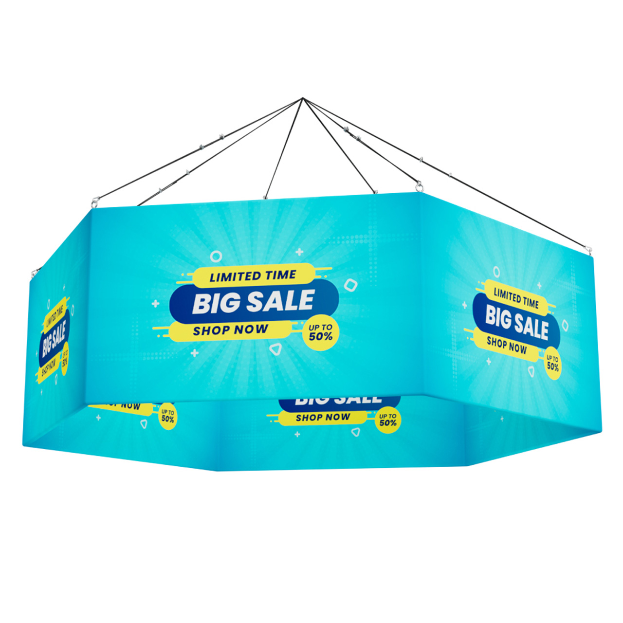Hexagon Hanging Banner | Sky Hanging Fabric Signs