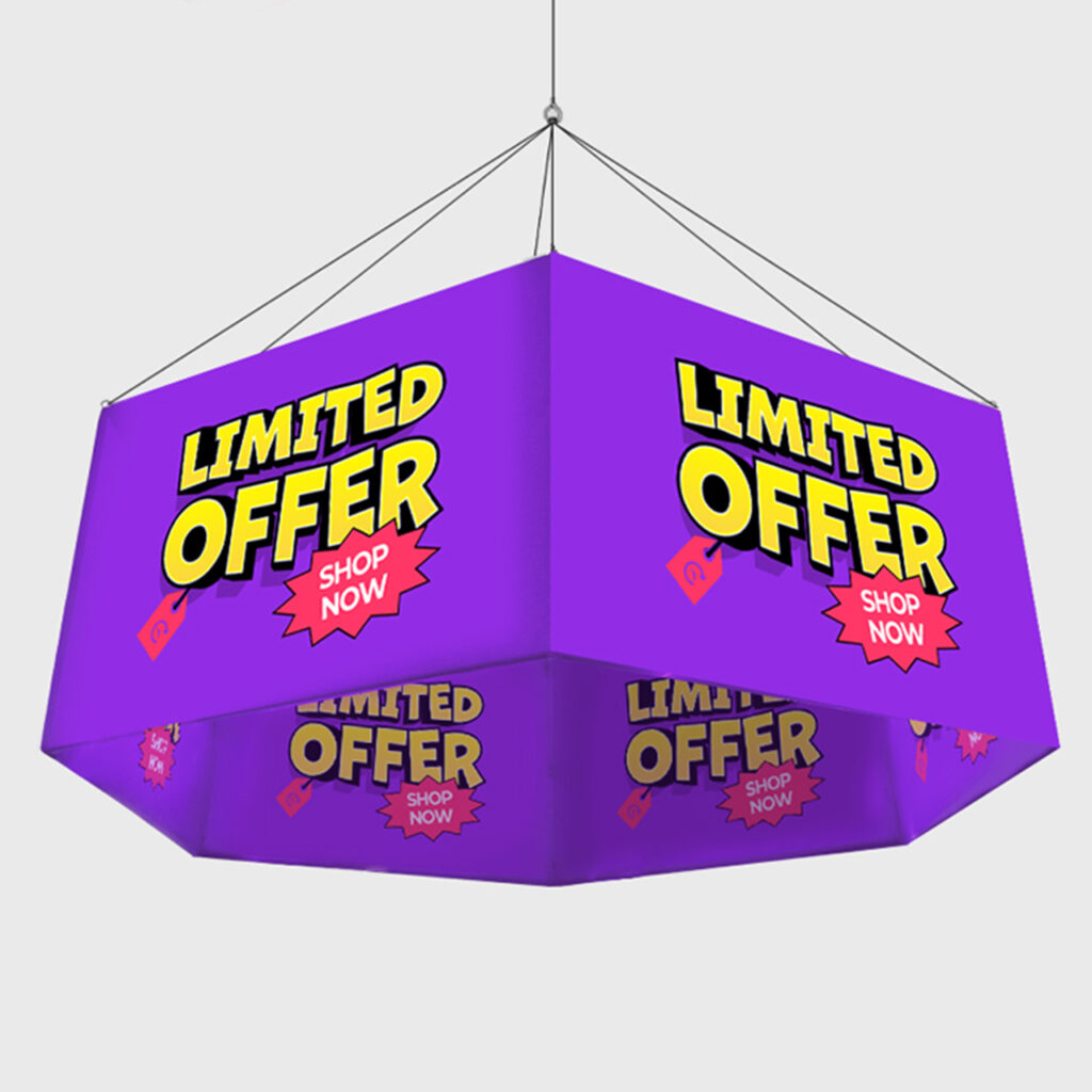 Hexagon Hanging Banner | Sky Hanging Fabric Signs